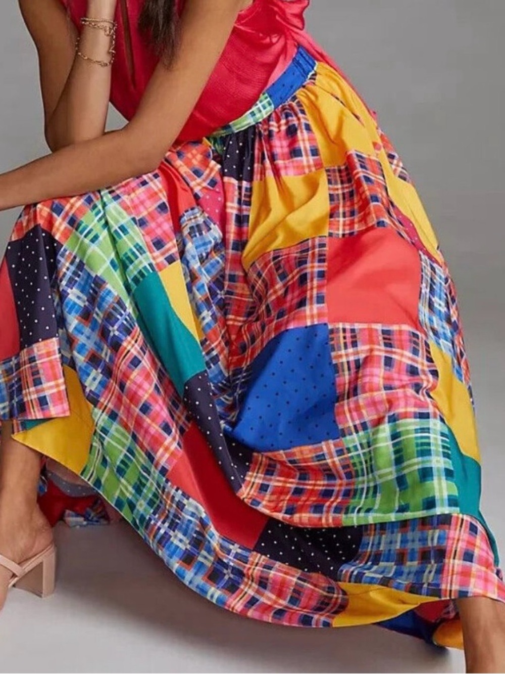 Anthropologie Maeve Patchwork Maxi Skirt NWT Small Colorblock Plaid Boho Pockets - Picture 13 of 13